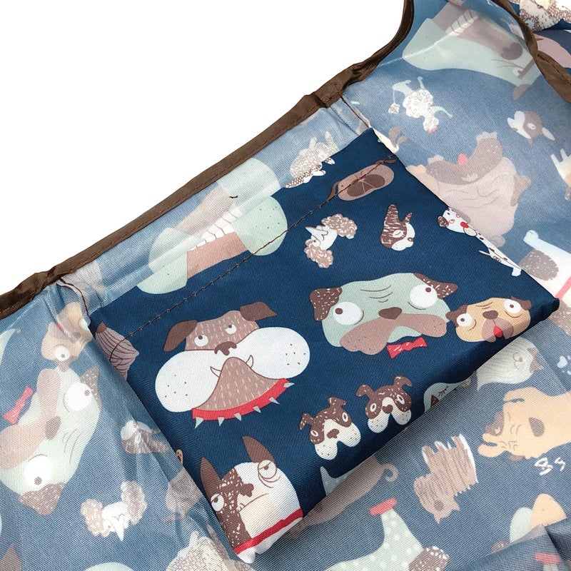 allydrew Large Foldable Tote Nylon Reusable Grocery Bag, Navy Dogs - Image 3